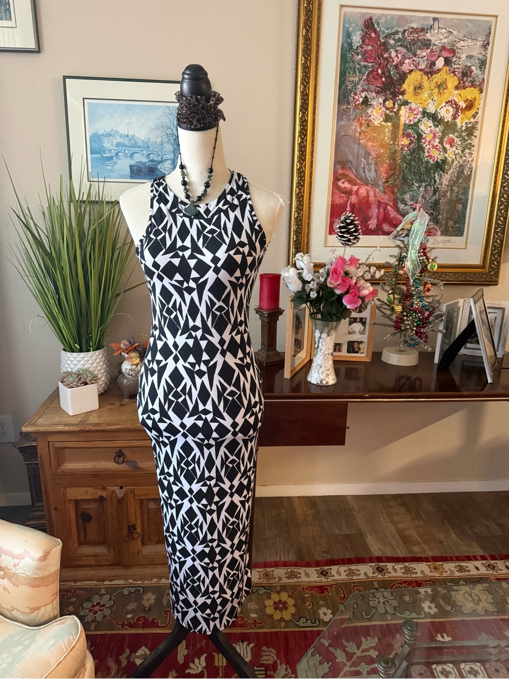 intro. Black & White Geometric Maxi Dress